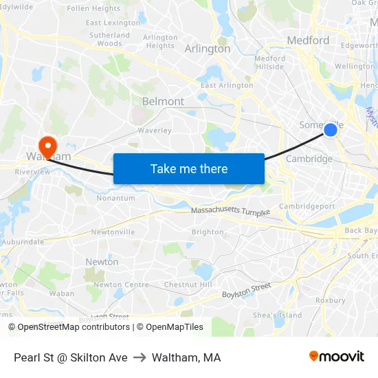 Pearl St @ Skilton Ave to Waltham, MA map