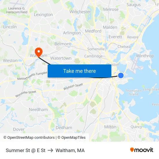 Summer St @ E St to Waltham, MA map