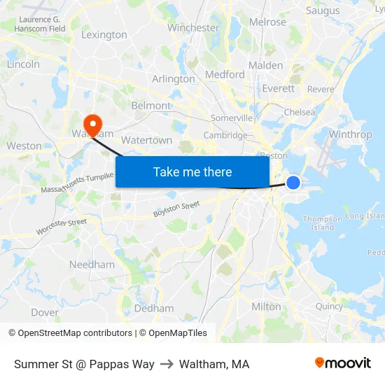 Summer St @ Pappas Way to Waltham, MA map