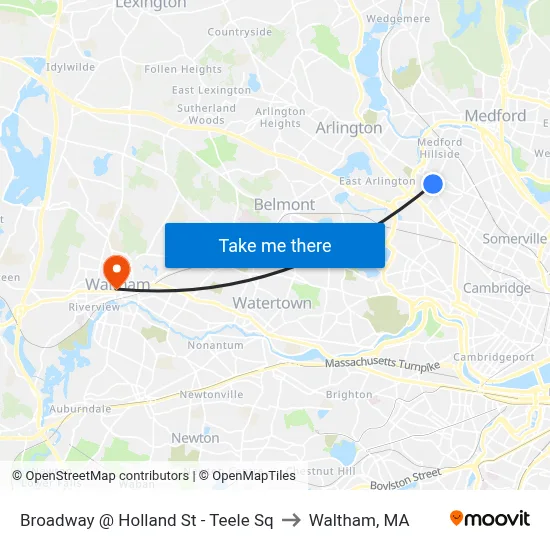 Broadway @ Holland St - Teele Sq to Waltham, MA map