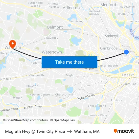 Mcgrath Hwy @ Twin City Plaza to Waltham, MA map