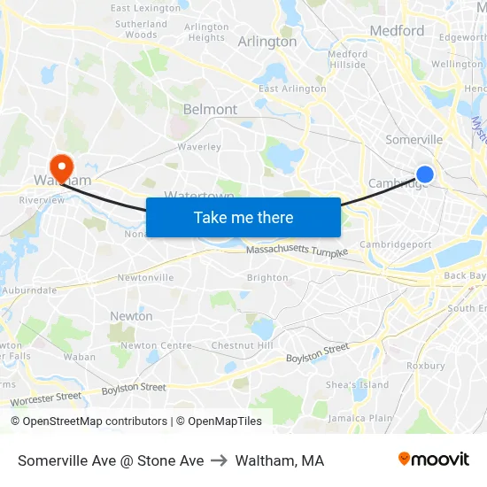 Somerville Ave @ Stone Ave to Waltham, MA map