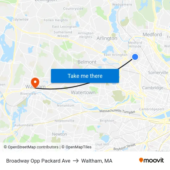 Broadway Opp Packard Ave to Waltham, MA map