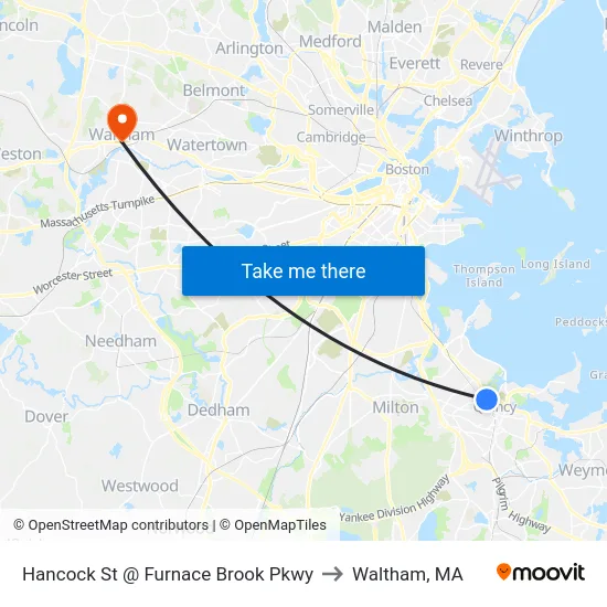 Hancock St @ Furnace Brook Pkwy to Waltham, MA map