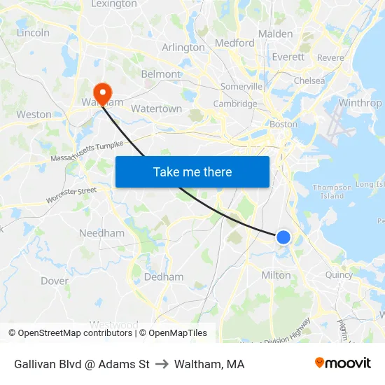 Gallivan Blvd @ Adams St to Waltham, MA map