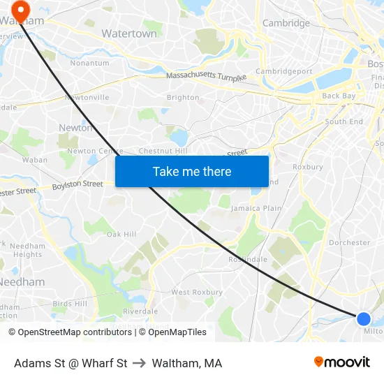 Adams St @ Wharf St to Waltham, MA map