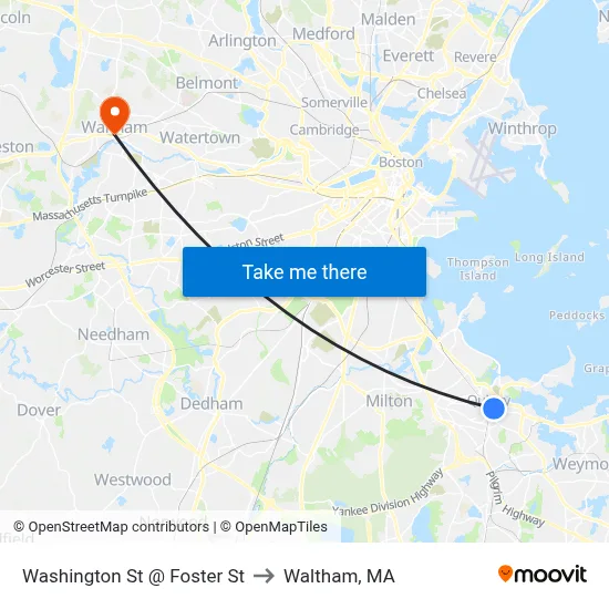 Washington St @ Foster St to Waltham, MA map