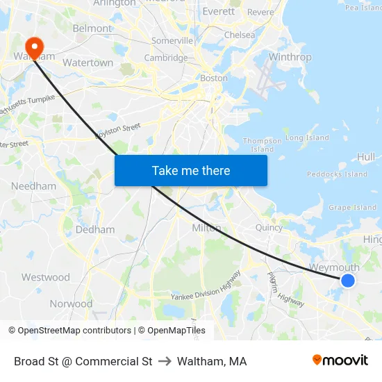 Broad St @ Commercial St to Waltham, MA map