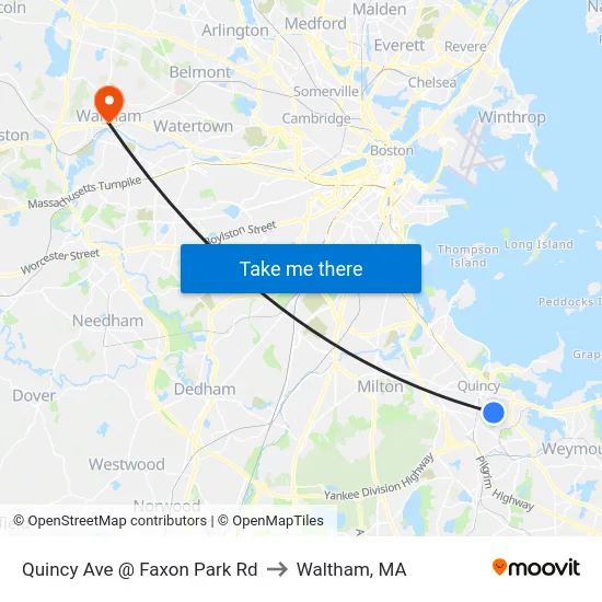 Quincy Ave @ Faxon Park Rd to Waltham, MA map