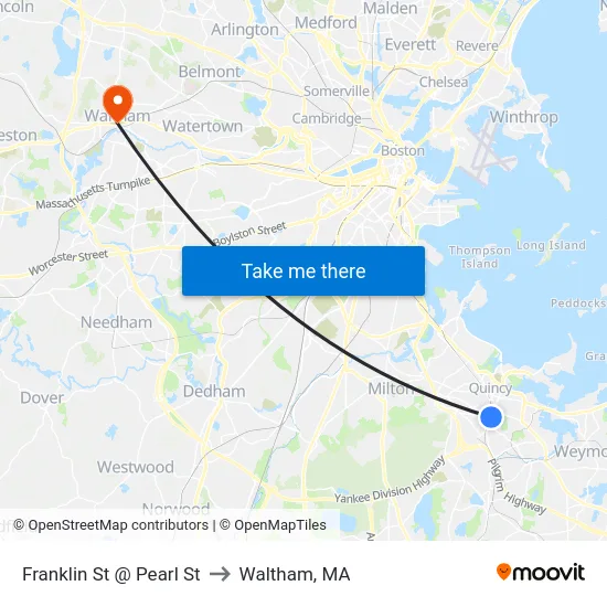 Franklin St @ Pearl St to Waltham, MA map