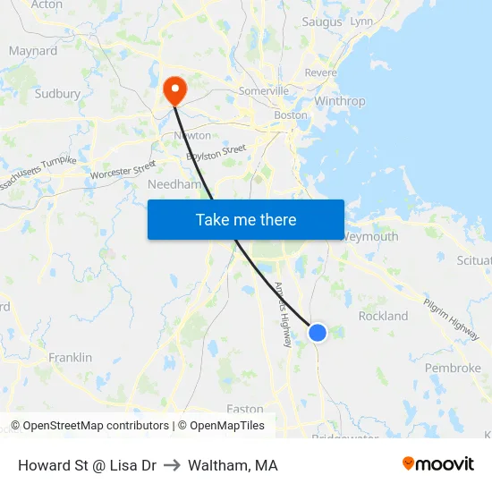 Howard St @ Lisa Dr to Waltham, MA map
