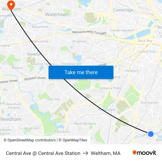 Central Ave @ Central Ave Station to Waltham, MA map