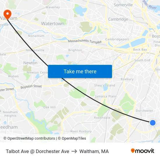 Talbot Ave @ Dorchester Ave to Waltham, MA map