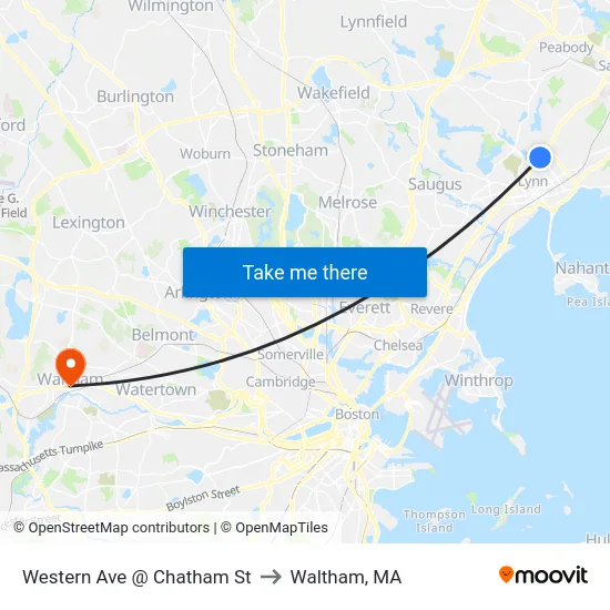 Western Ave @ Chatham St to Waltham, MA map