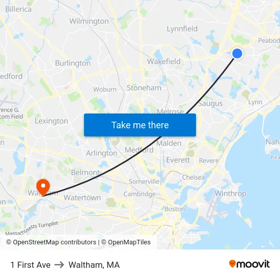 1 First Ave to Waltham, MA map