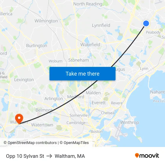 Opp 10 Sylvan St to Waltham, MA map