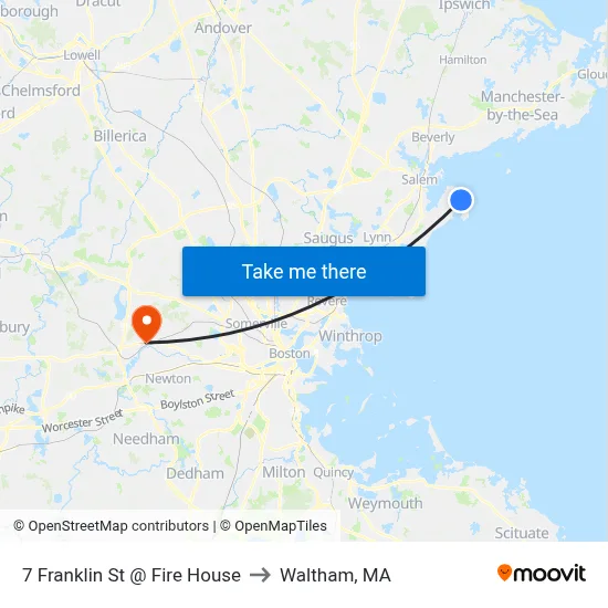 7 Franklin St @ Fire House to Waltham, MA map