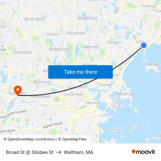 Broad St @ Silsbee St to Waltham, MA map
