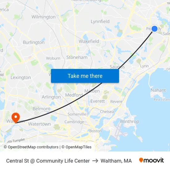 Central St @ Community Life Center to Waltham, MA map