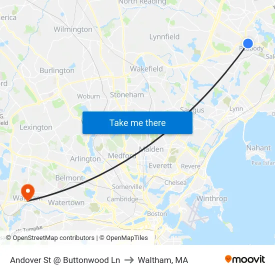 Andover St @ Buttonwood Ln to Waltham, MA map