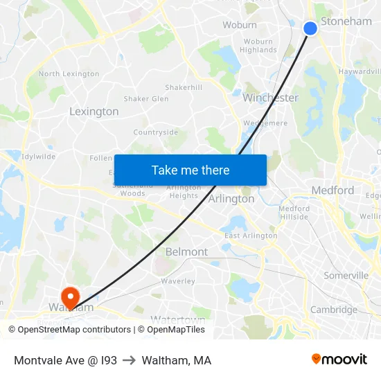 Montvale Ave @ I93 to Waltham, MA map