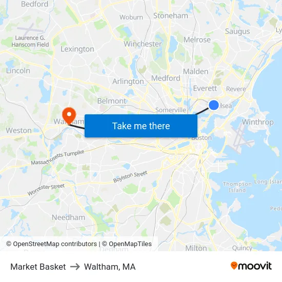 Market Basket to Waltham, MA map