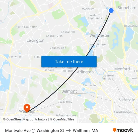 Montvale Ave @ Washington St to Waltham, MA map