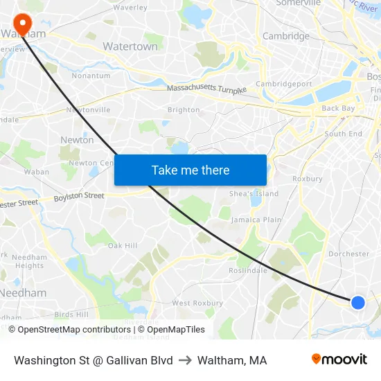 Washington St @ Gallivan Blvd to Waltham, MA map