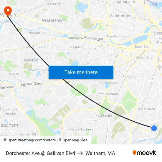 Dorchester Ave @ Gallivan Blvd to Waltham, MA map