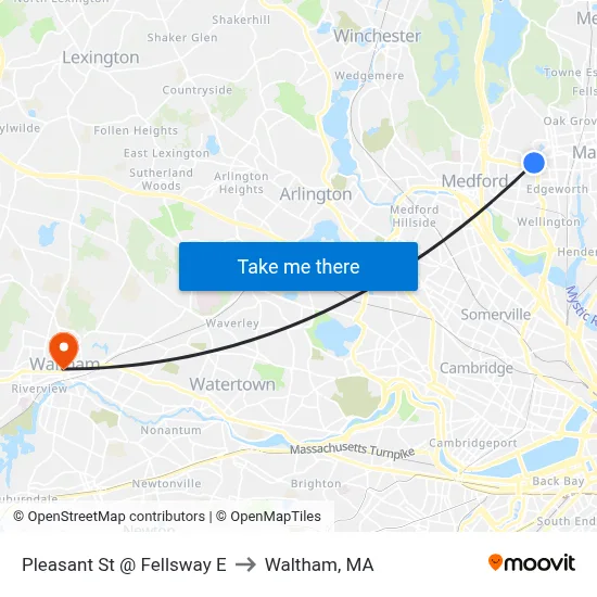 Pleasant St @ Fellsway E to Waltham, MA map