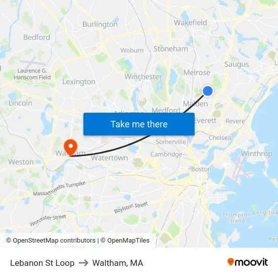 Lebanon St Loop to Waltham, MA map