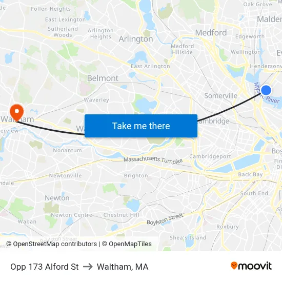 Opp 173 Alford St to Waltham, MA map
