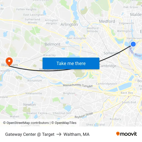Gateway Center @ Target to Waltham, MA map