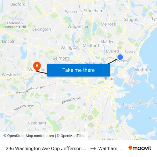 296 Washington Ave Opp Jefferson Ave to Waltham, MA map
