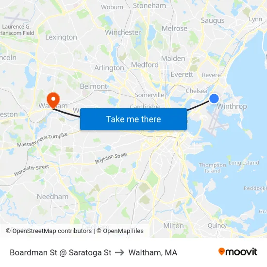 Boardman St @ Saratoga St to Waltham, MA map