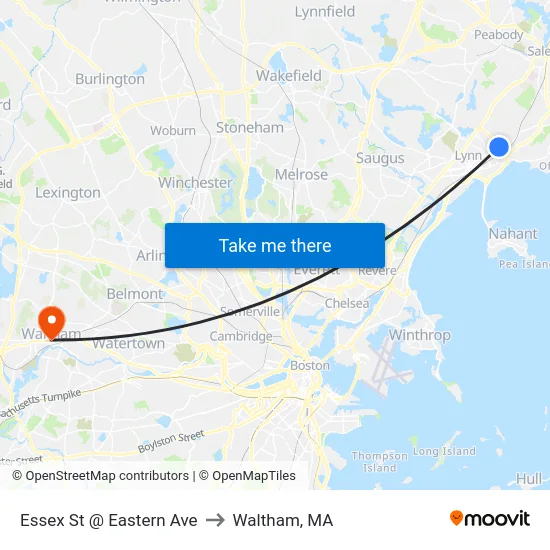 Essex St @ Eastern Ave to Waltham, MA map
