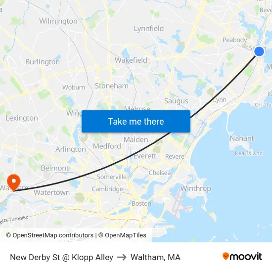 New Derby St @ Klopp Alley to Waltham, MA map