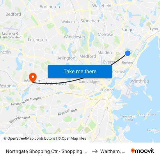 Northgate Shopping Ctr - Shopping Mall to Waltham, MA map