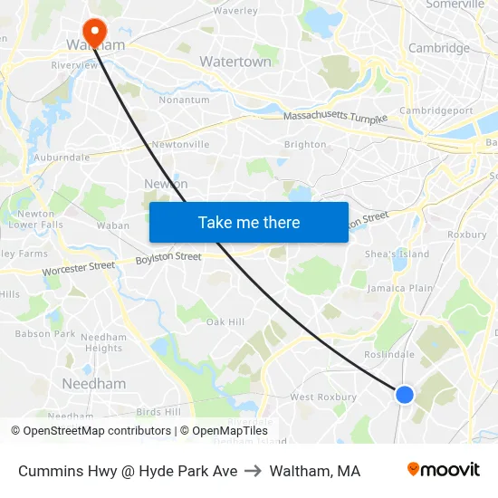 Cummins Hwy @ Hyde Park Ave to Waltham, MA map