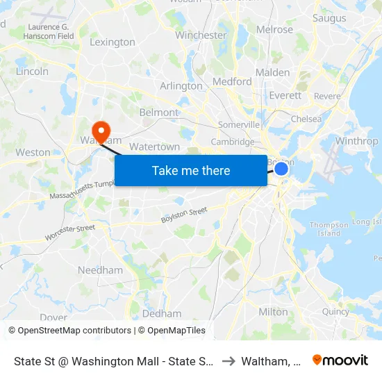 State St @ Washington Mall - State St Sta to Waltham, MA map