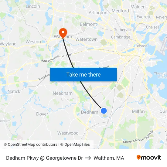 Dedham Pkwy @ Georgetowne Dr to Waltham, MA map