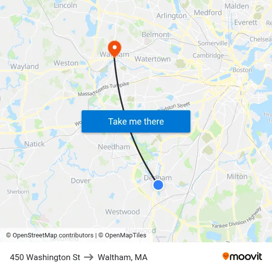 450 Washington St to Waltham, MA map