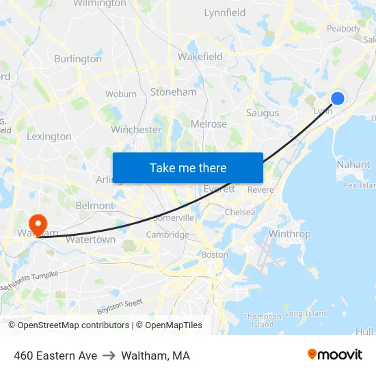 460 Eastern Ave to Waltham, MA map