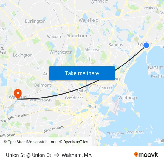 Union St @ Union Ct to Waltham, MA map