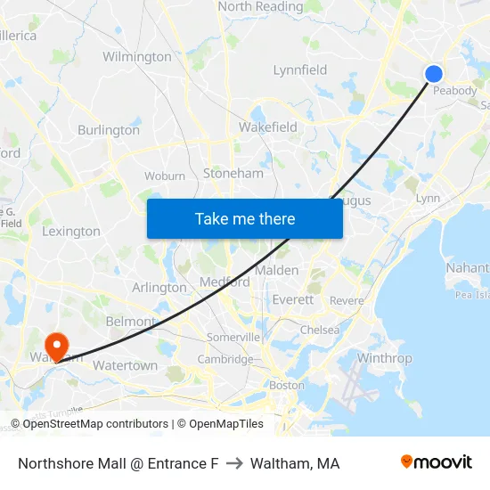 Northshore Mall @ Entrance F to Waltham, MA map
