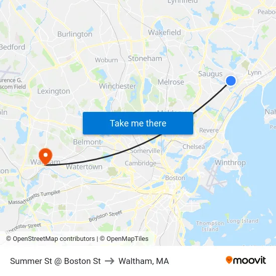 Summer St @ Boston St to Waltham, MA map