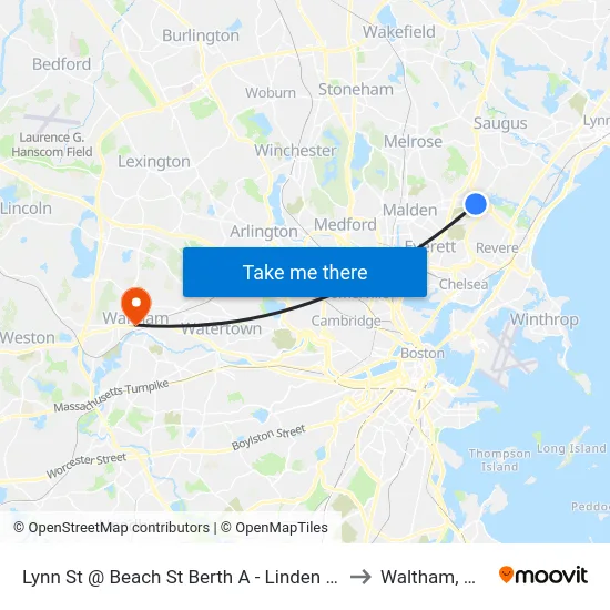 Lynn St @ Beach St Berth A - Linden Sq to Waltham, MA map