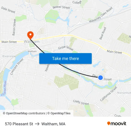 570 Pleasant St to Waltham, MA map