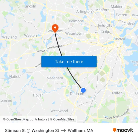 Stimson St @ Washington St to Waltham, MA map