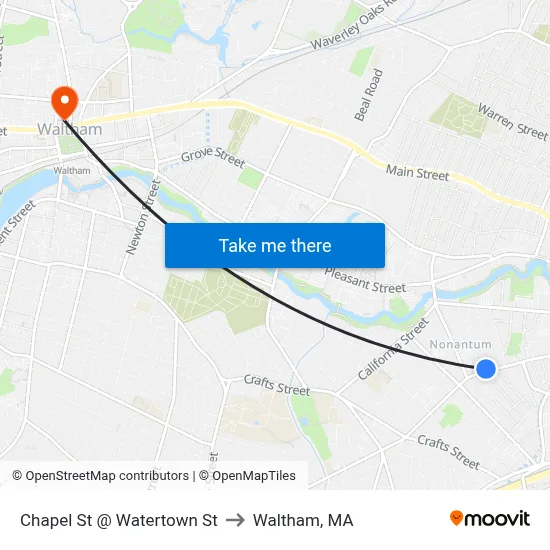 Chapel St @ Watertown St to Waltham, MA map